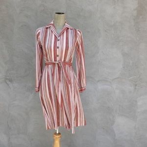 1970s Striped Belted Shirt Waist Dress (XS/S)